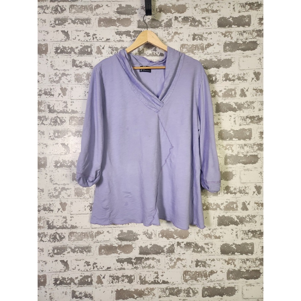 Fenini Asymmetric Purple BoHo V Neck Shirt‎ Size Large Tunic Top READ